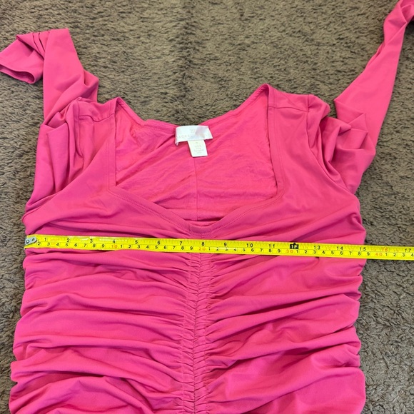 Rachel Parcell Ruched Pink Midi Dress Bodycon Long Sleeve Barbie M - Picture 8 of 9